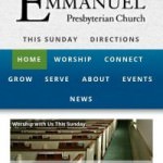 Screenshot of Emmanuel Presbyterian Church website on an iPhone