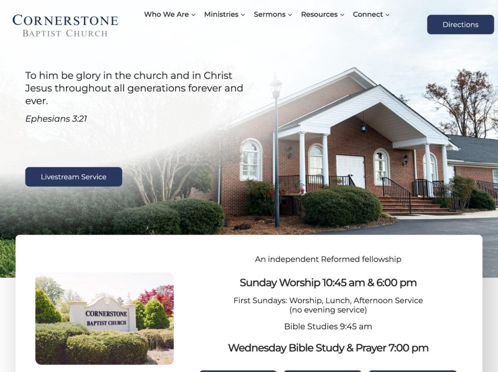 photo of homepage from cornerstone baptist church in clinton, sc