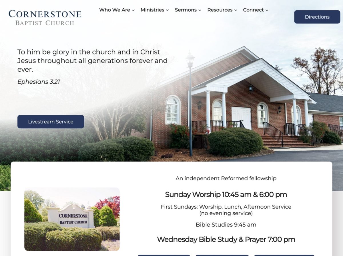 photo of homepage from cornerstone baptist church in clinton, sc