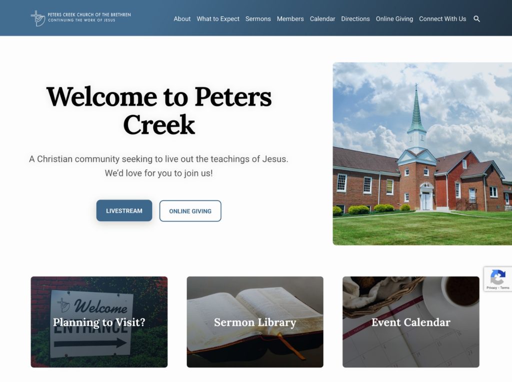 photo of homepage of peters creek church of the brethren